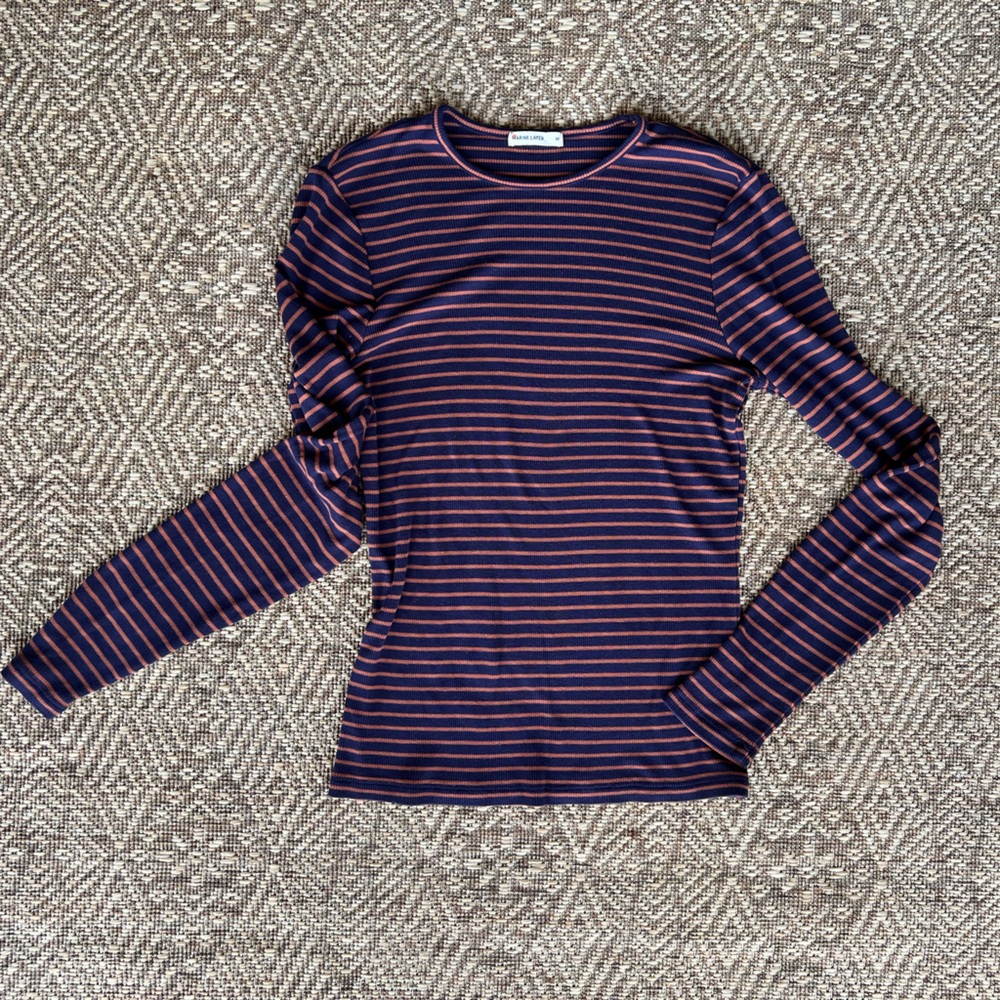 Marine Layer Lexi Ribbed Knit Long Sleeve Navy and Brown Size Medium